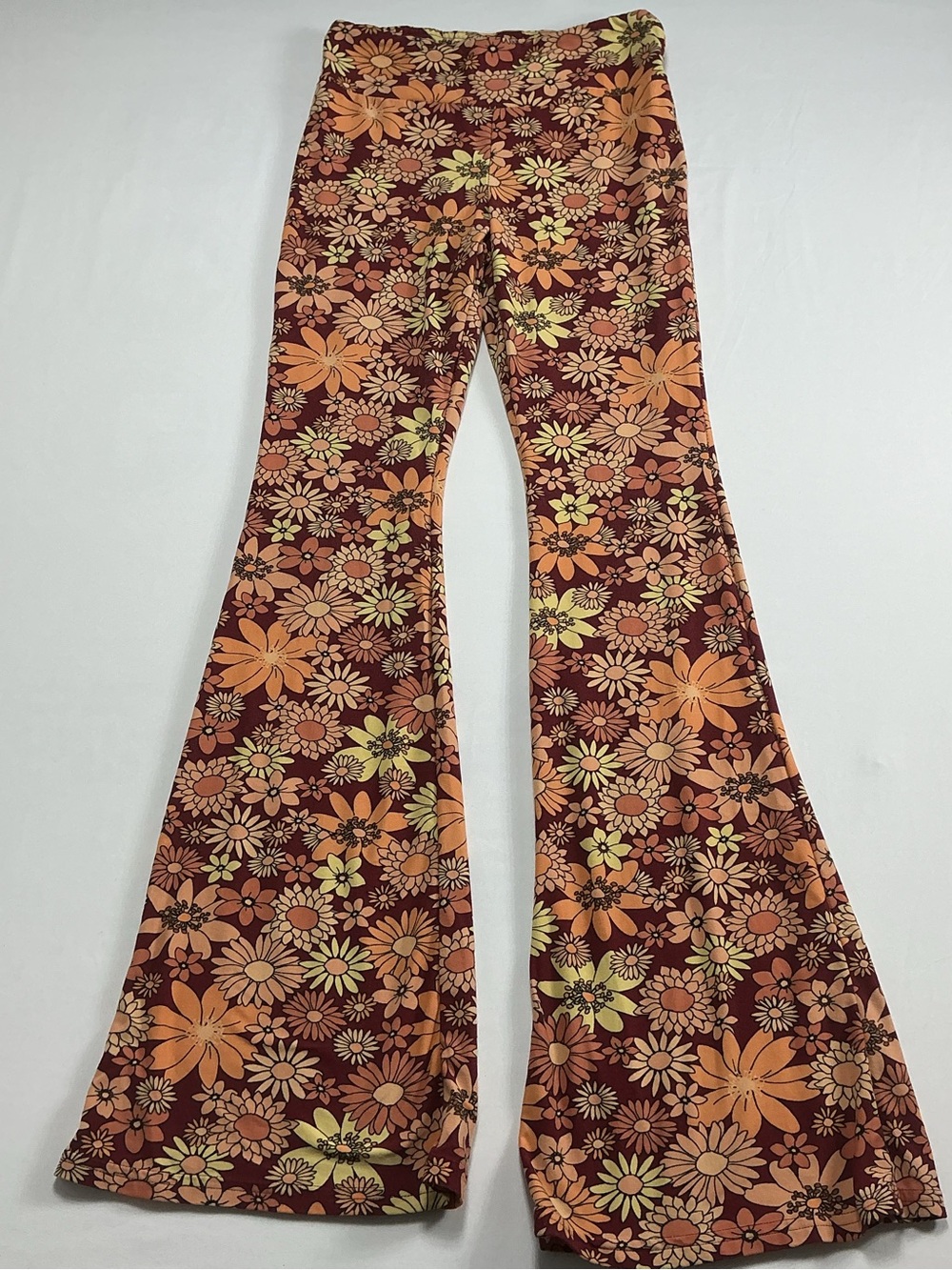 Vintage Floral Bell Bottom Pants in Rust & Orange W397